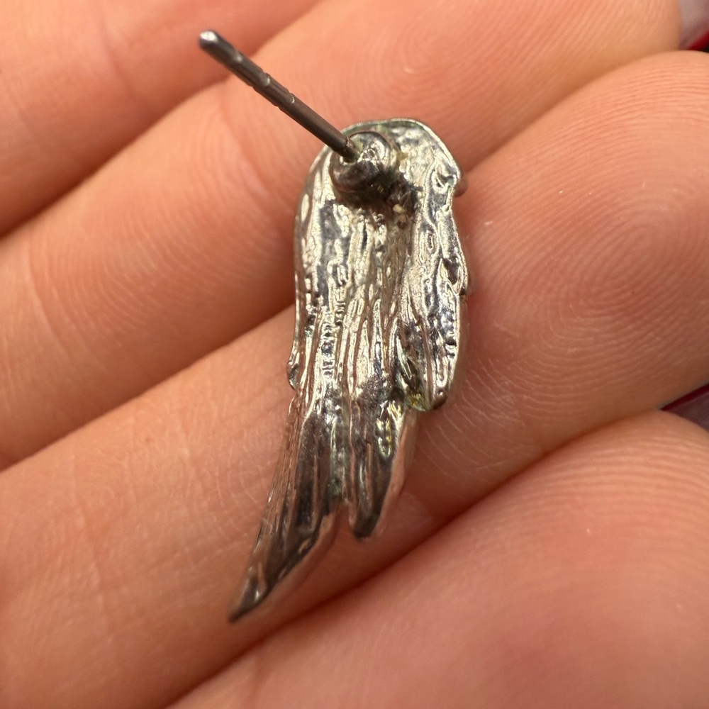 Silver Tone and Rhinestone Wing Earrings Delicate Dainty - Picture 2 of 3
